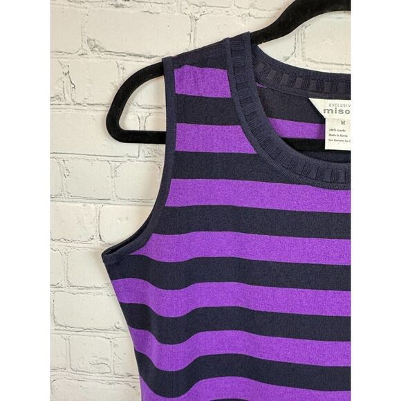 MISOOK violet black striped sleeveless knit top sweater M NWOT - Picture 3 of 5